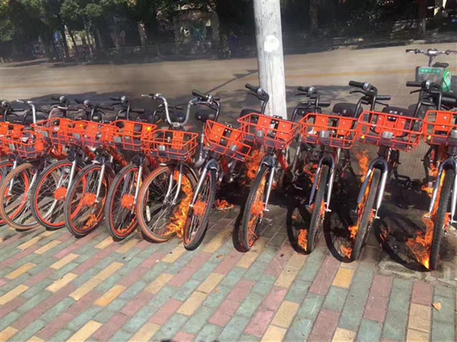 Mobikes set on fire by rival firm employee