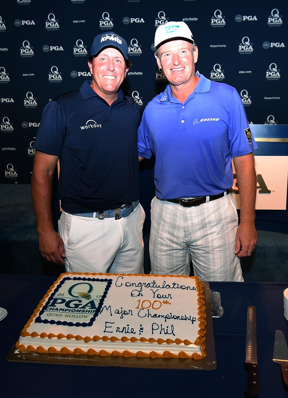 Mickelson, Els reach milestone together in 100th major