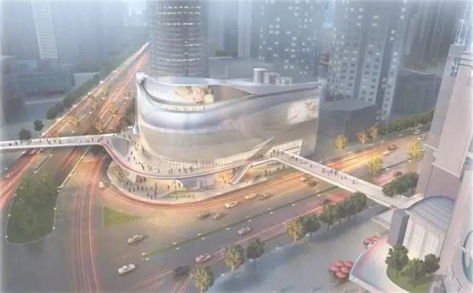 Ring-shaped skywalk under construction in Xujiahui