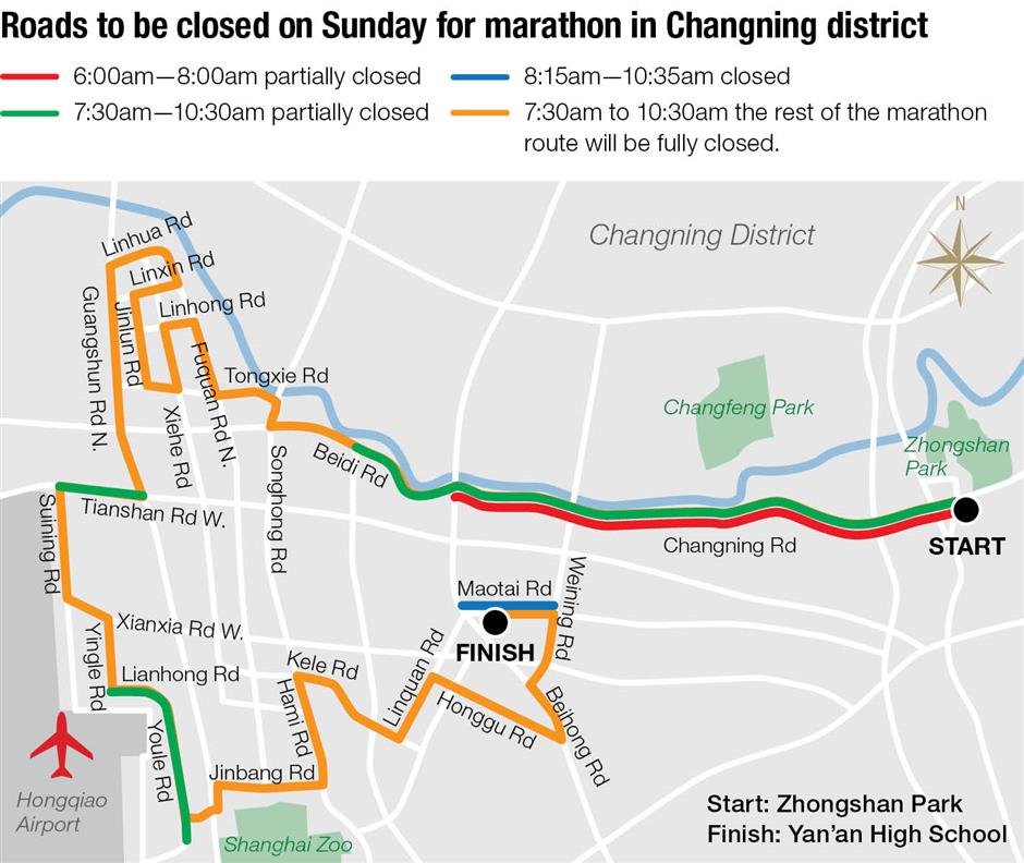 Changning streets closed for half marathon