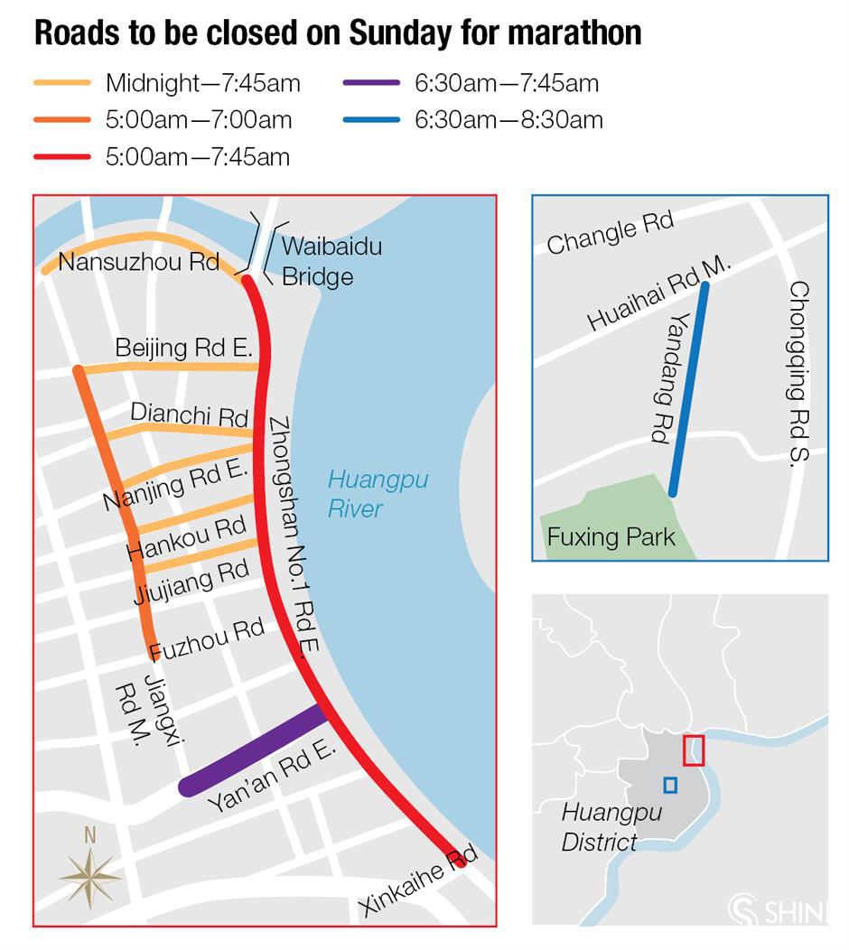 Roads closed for Sunday's marathon