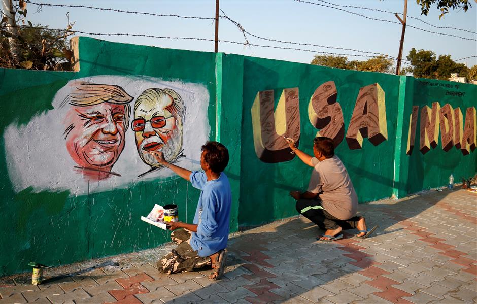 Wall built before Trump's visit to India