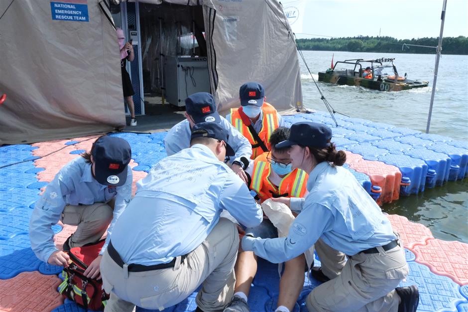 Medical team trials tent hospital on water