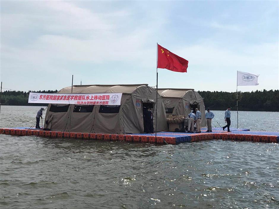 Medical team trials tent hospital on water