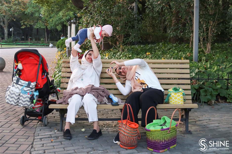 Comforting view of park life from a bench