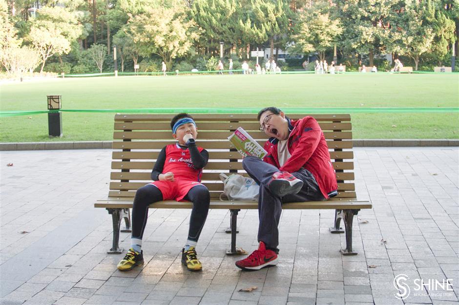 Comforting view of park life from a bench