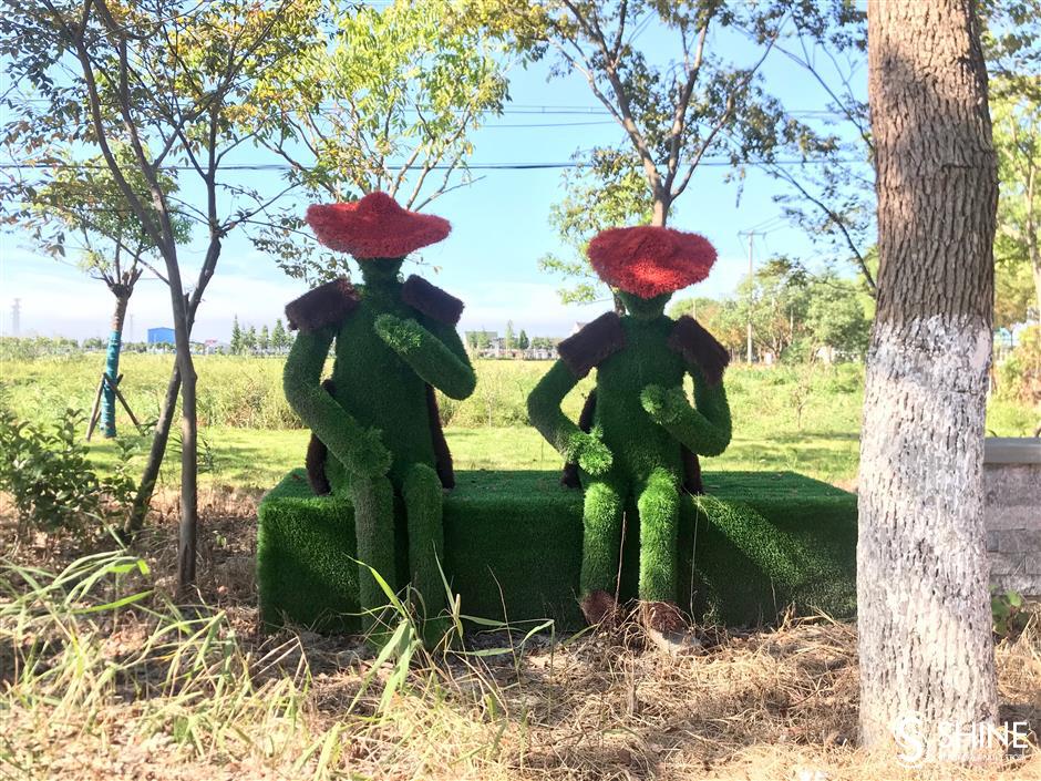 Jinshan village farmers create colorful rice paddy field