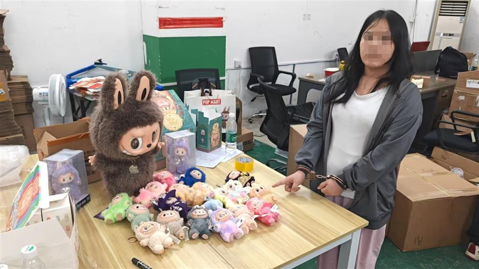 8 detained as Shanghai police bust gang selling counterfeit Labubu products