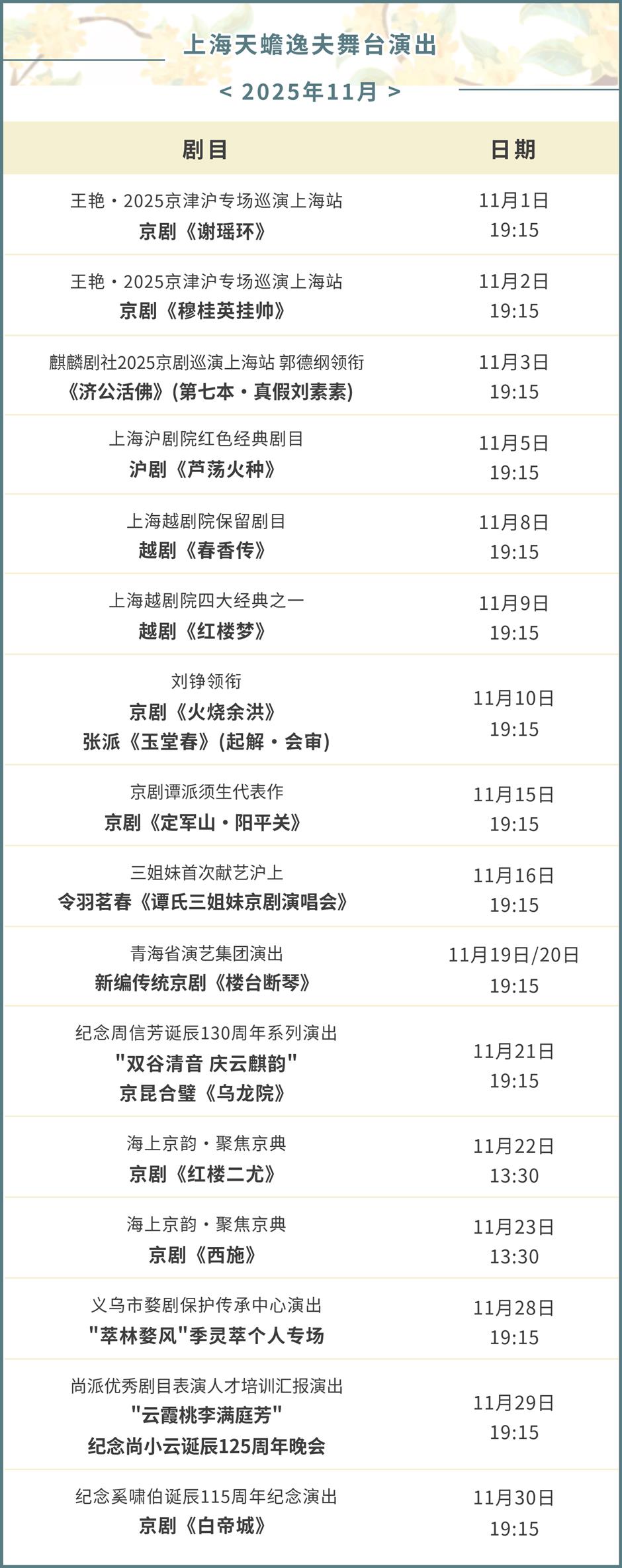 戏台听秋声!魔都十一月好戏预告