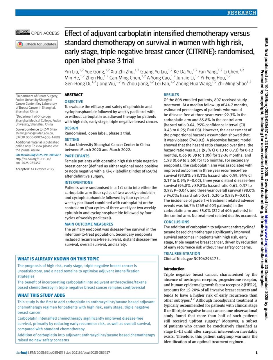 [China Tech] Local Experts Develop Precise Treatment for Most Deadly Breast Cancer