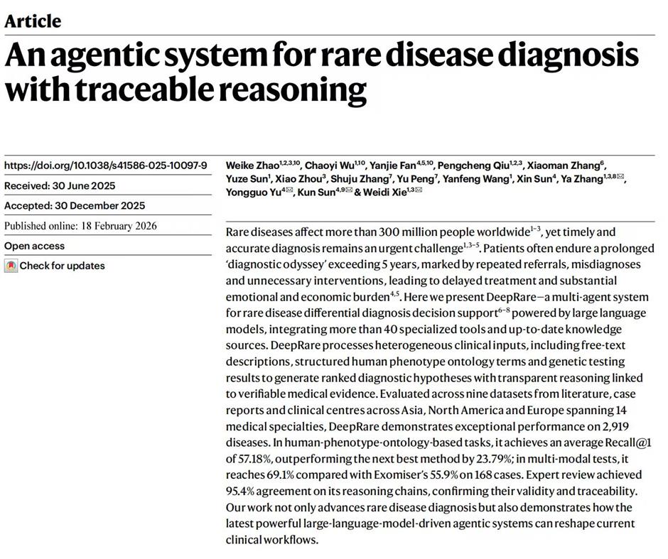 [China Tech] Chinese Experts Develop World's First AI System With Traceable Reasoning for Rare Disease Diagnosis
