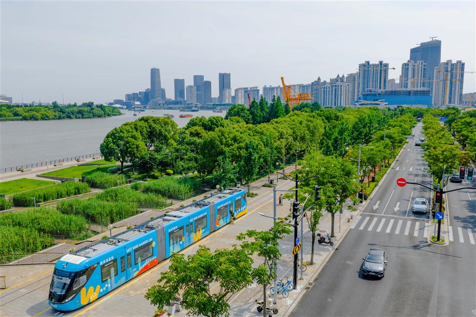 Wandering Along West Bund on a Sightseeing Tram