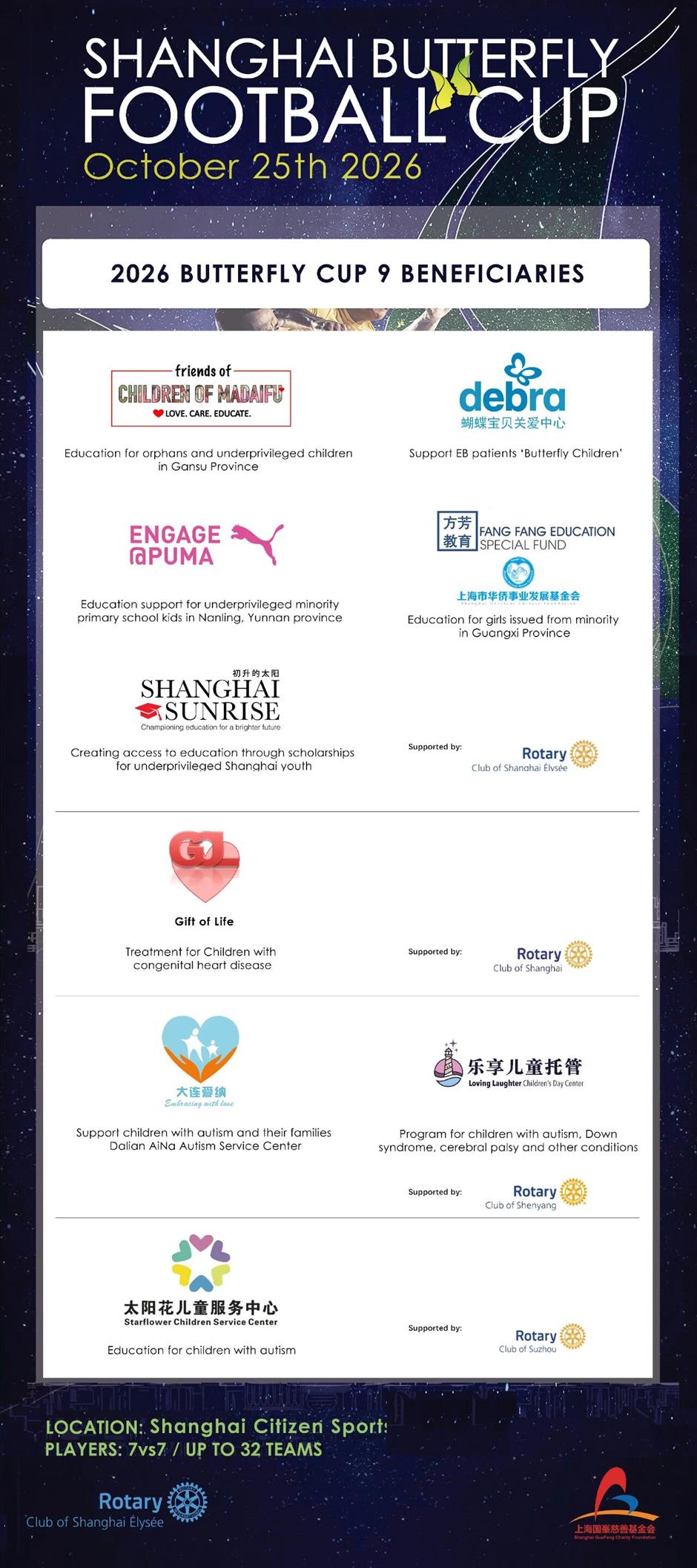 Shanghai Butterfly Football Cup to Return Oct 25, Supporting Nine Charities